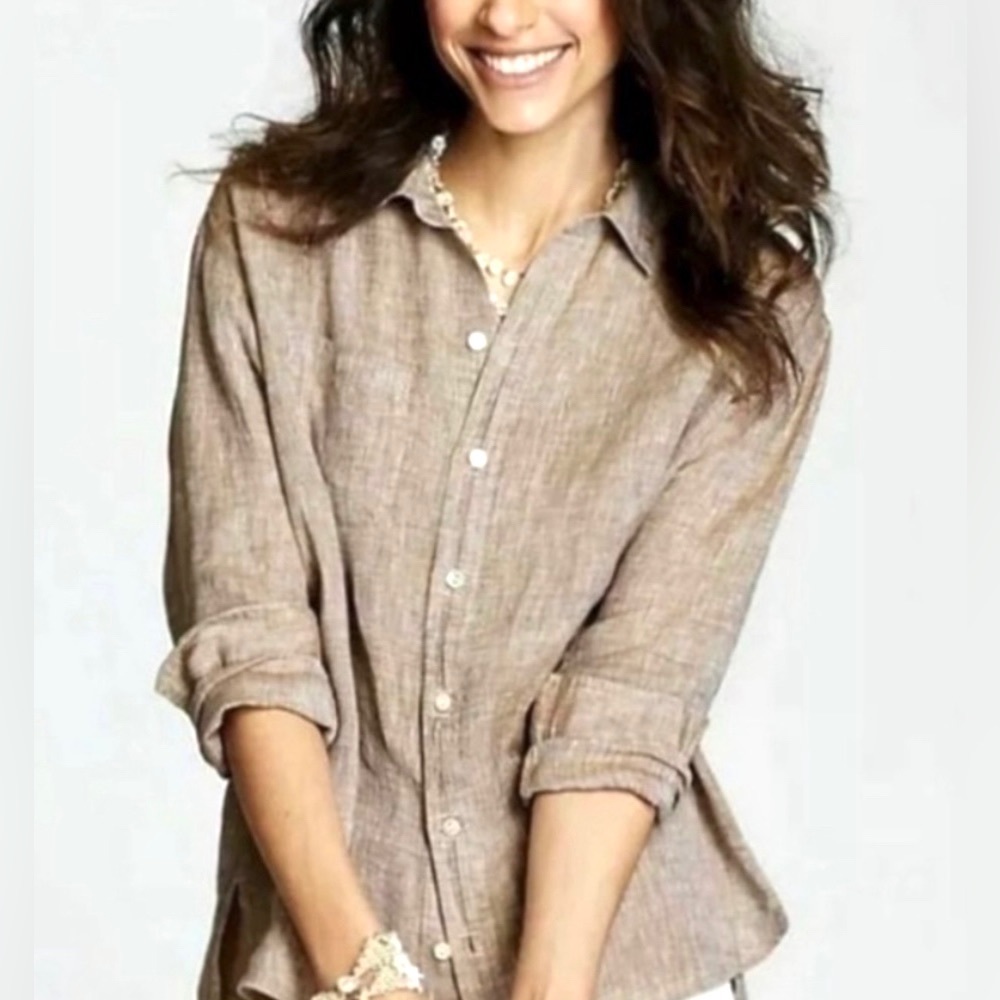 J. Jill Love Linen Essential Shirt L Petite Button Down Long Sleeve